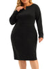 Plus Size Office Work Solid Long Sleeves Sheath Dress