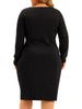 Plus Size Office Work Solid Long Sleeves Sheath Dress