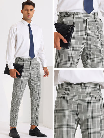 Men's Expandable Waist Pleated Formal Plaid Pants