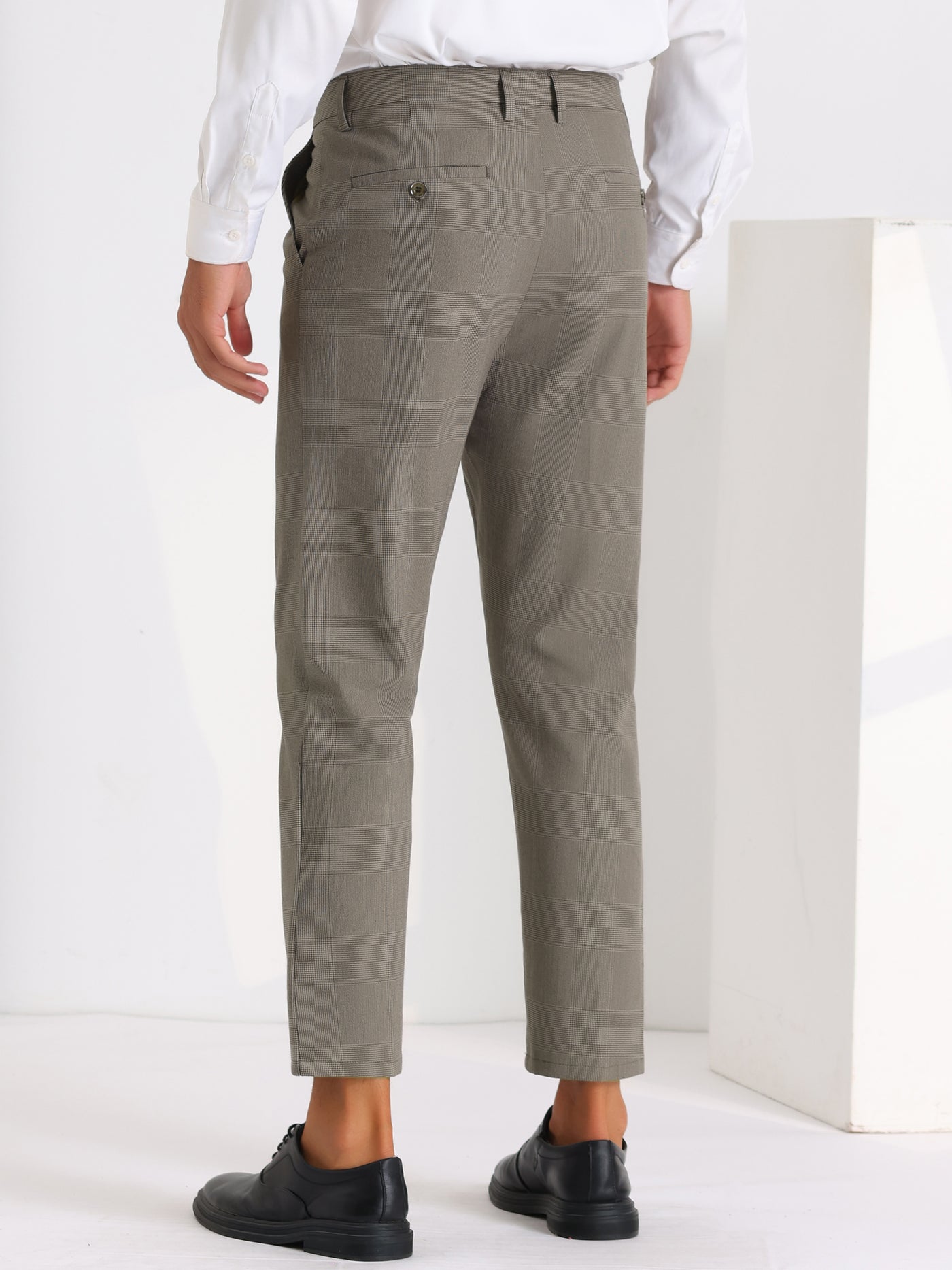 Bublédon Men's Expandable Waist Pleated Formal Plaid Pants