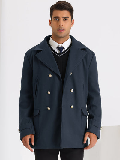Bublédon Double Breasted Pea Coat for Men's Notched Collar Classic Winter Overcoat