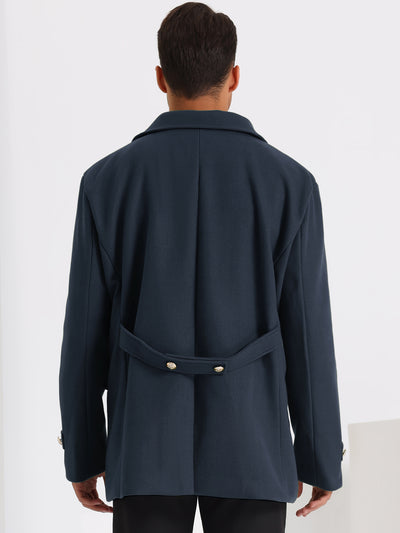 Double Breasted Pea Coat for Men's Notched Collar Classic Winter Overcoat
