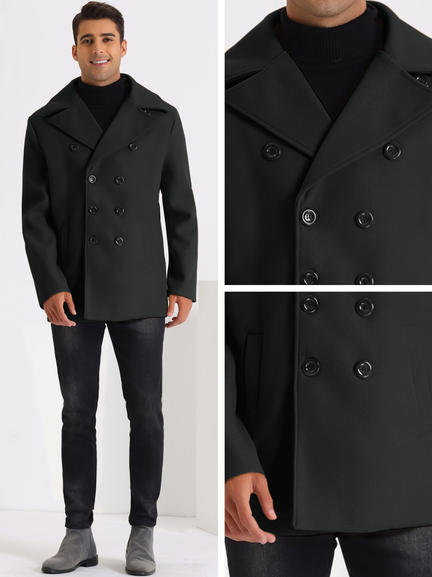 Bublédon Men's Formal Notch Lapel Long Trench Coat