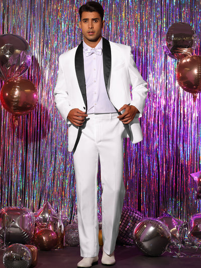 Two Piece Suit Set for Men's Slim Fit Shawl Lapel Party Prom Dress Blazer Pants