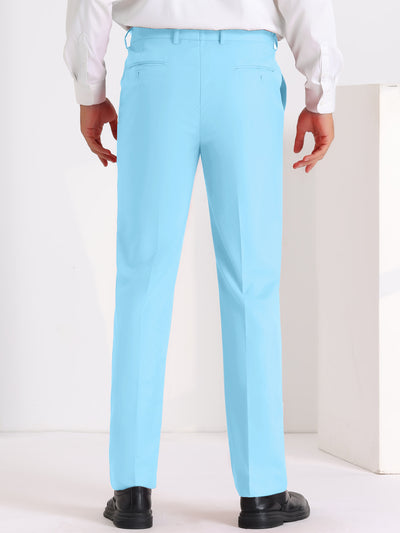 Solid Dress Pants for Men's Business Button Closure Flat Front Formal Trousers