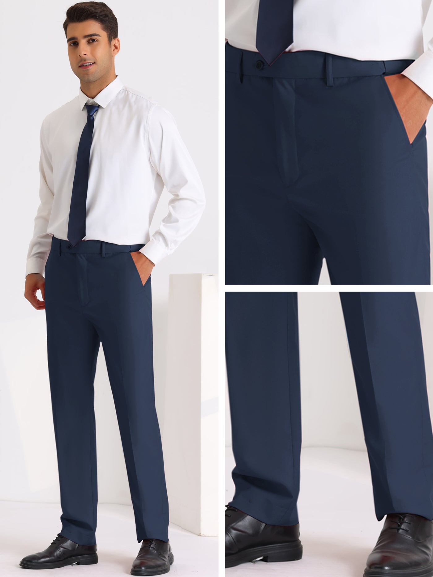 Bublédon Business Dress Pants for Men's Skinny Flat Front Wedding Chino Trousers