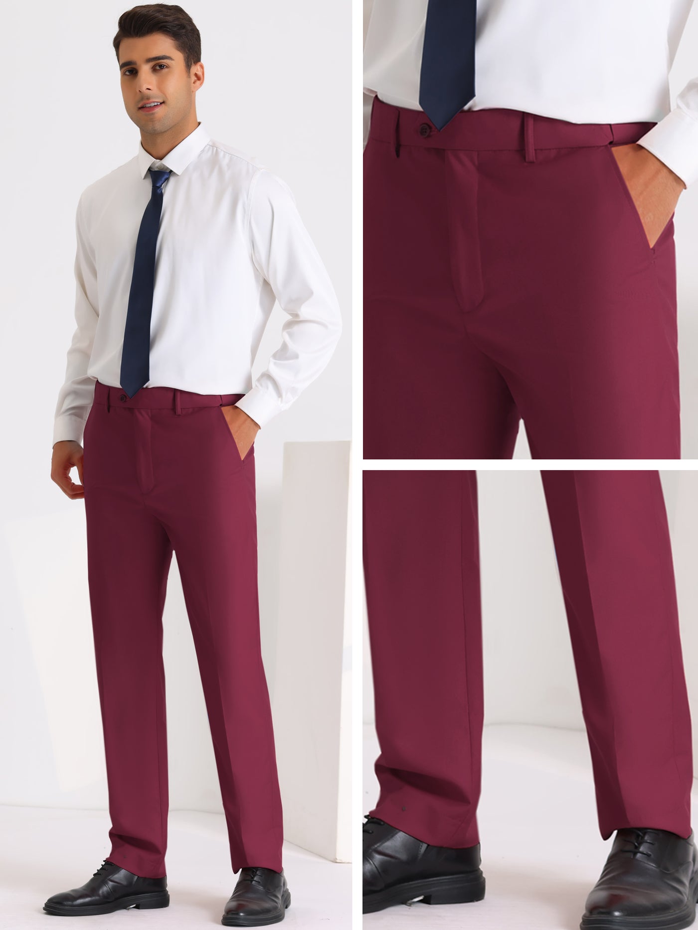 Bublédon Business Dress Pants for Men's Skinny Flat Front Wedding Chino Trousers