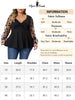Plus Size V Neck Panel Heart Sheer Mesh Long Sleeve Shirts Blouses Babydoll Tops
