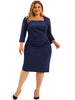 Plus Size Dress for Women Square Neck Half Sleeve Pleated Front Sheath Dresses