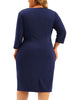 Plus Size Dress for Women Square Neck Half Sleeve Pleated Front Sheath Dresses