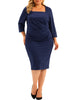 Plus Size Dress for Women Square Neck Half Sleeve Pleated Front Sheath Dresses