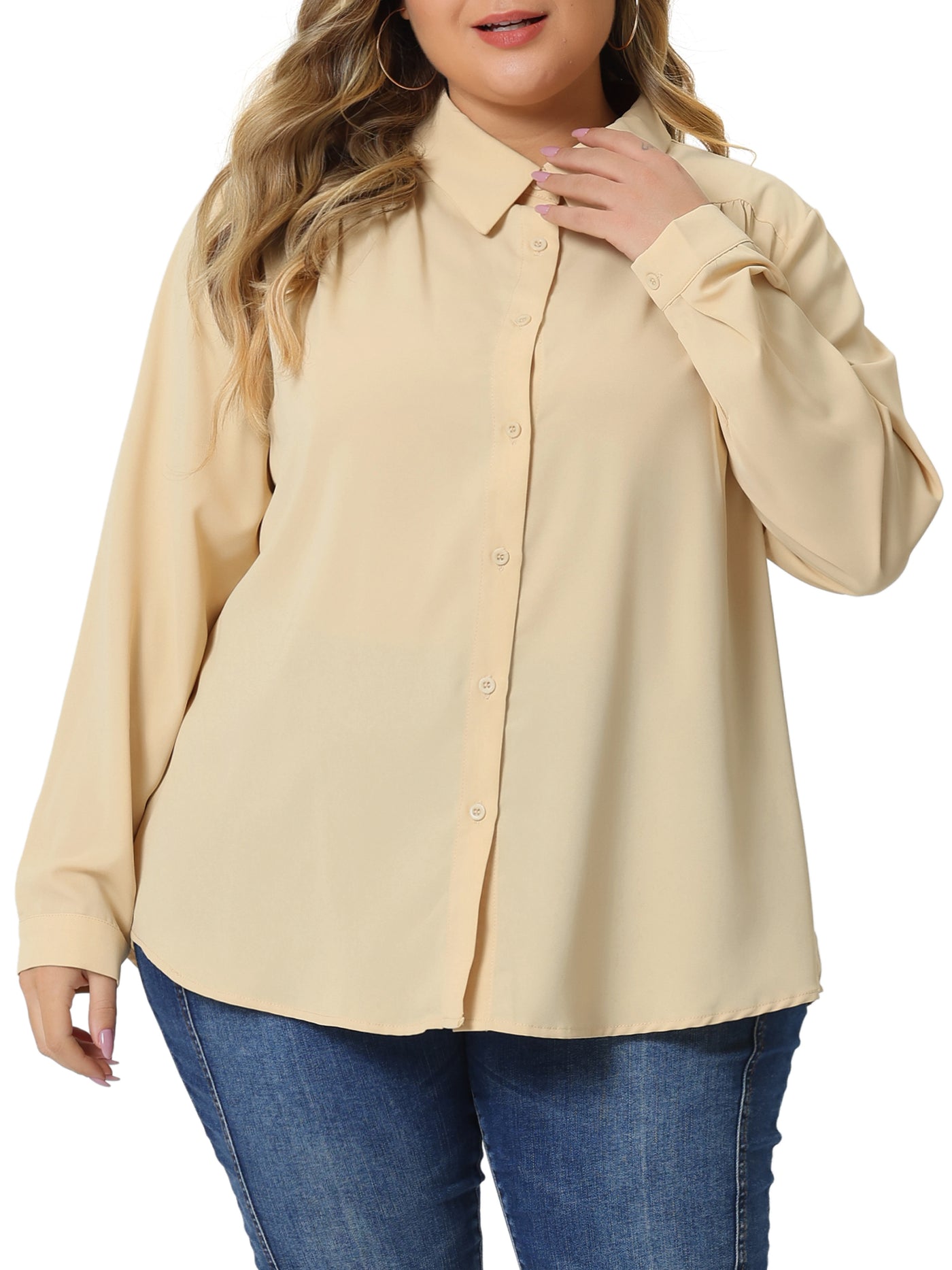 Bublédon Plus Size Chiffon Shirt for Women Long Sleeve Button Down Collared Business Office Blouses Tops