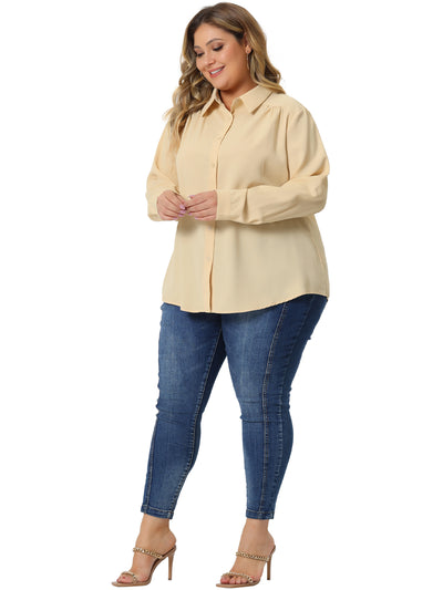 Plus Size Chiffon Shirt for Women Long Sleeve Button Down Collared Business Office Blouses Tops