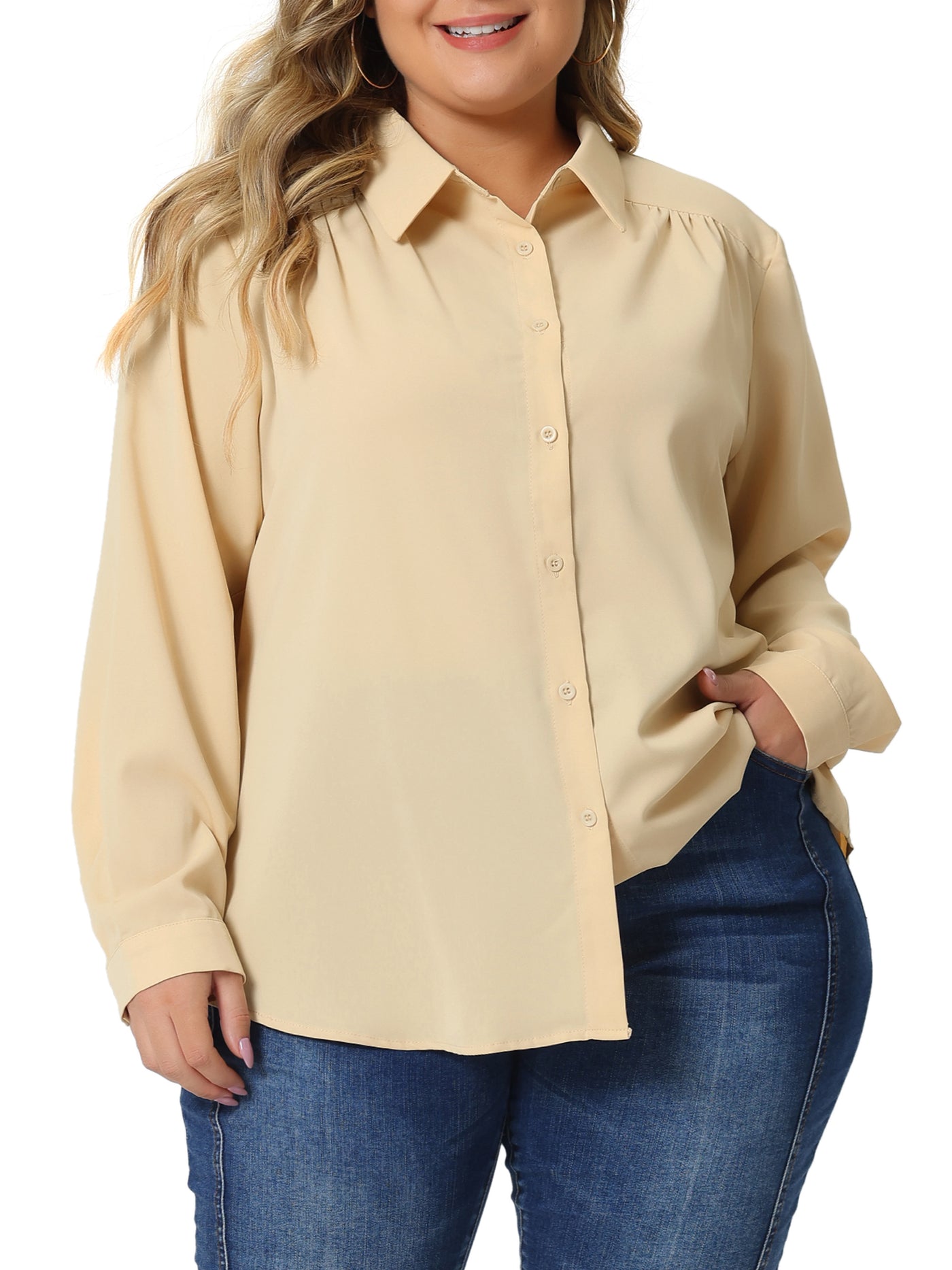 Bublédon Plus Size Chiffon Shirt for Women Long Sleeve Button Down Collared Business Office Blouses Tops