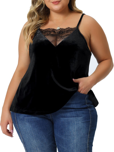 Velvet Camisole for Women Plus Size Adjustable Strap Lace Sleeveless Cami Tank Tops