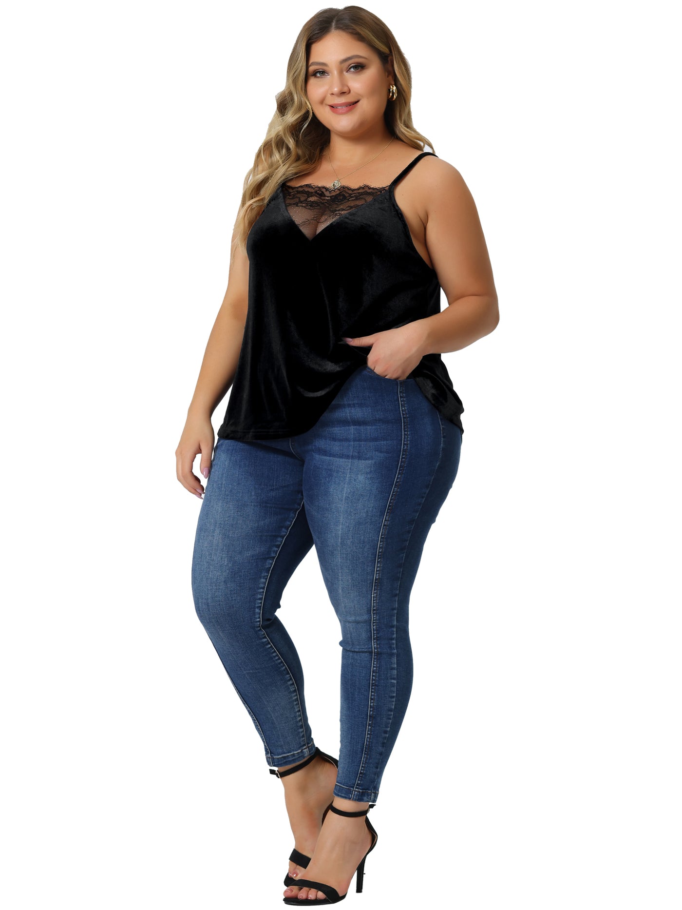 Bublédon Velvet Camisole for Women Plus Size Adjustable Strap Lace Sleeveless Cami Tank Tops