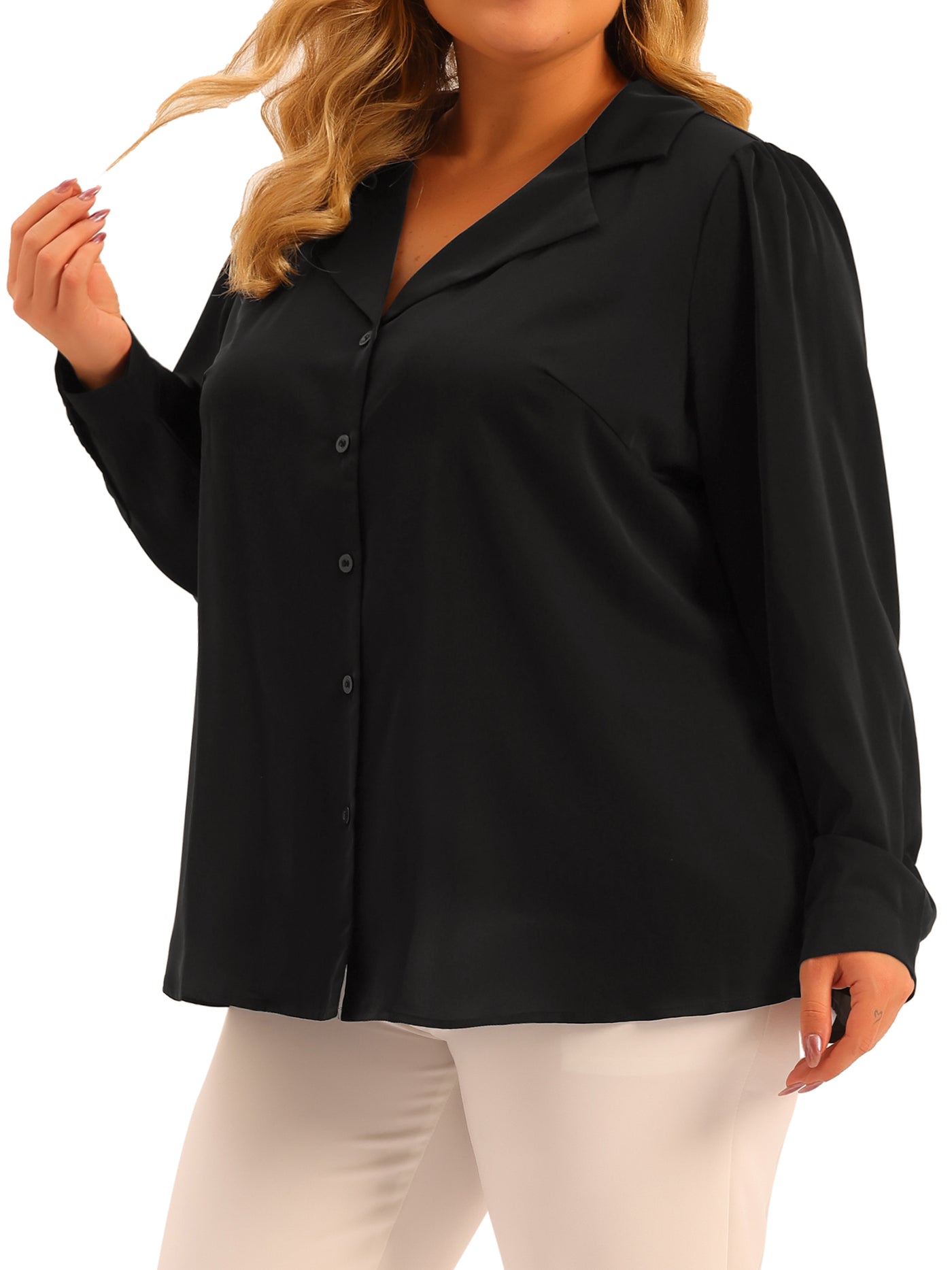 Bublédon Plus Size Chiffon Shirt for Women Long Sleeve Button Down V Neck Collared Tops Office Shirts