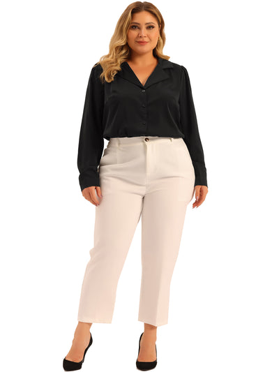 Bublédon Plus Size Chiffon Shirt for Women Long Sleeve Button Down V Neck Collared Tops Office Shirts