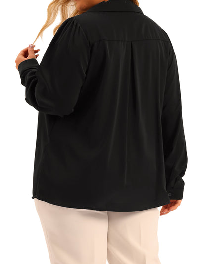 Plus Size Chiffon Shirt for Women Long Sleeve Button Down V Neck Collared Tops Office Shirts