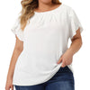 Woven H Line Round Neck Tulip Sleeve Blouse