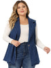 Plus Size Jacket Sleeveless Waistline Notched Lapel Button Denim Vests