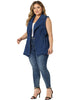 Plus Size Jacket Sleeveless Waistline Notched Lapel Button Denim Vests