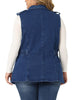 Plus Size Jacket Sleeveless Waistline Notched Lapel Button Denim Vests