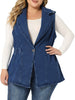 Plus Size Jacket Sleeveless Waistline Notched Lapel Button Denim Vests