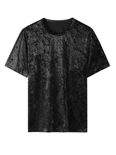 Velvet T-Shirt for Men's Short Sleeve Crew Neck Velour Tee Tops Shirts