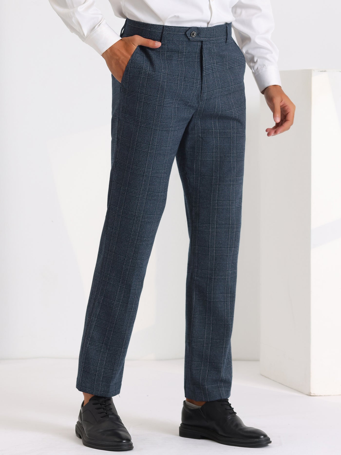Bublédon Dress Plaid Pants for Men's Slim Fit Wedding Tartan Patterned Chino Trousers