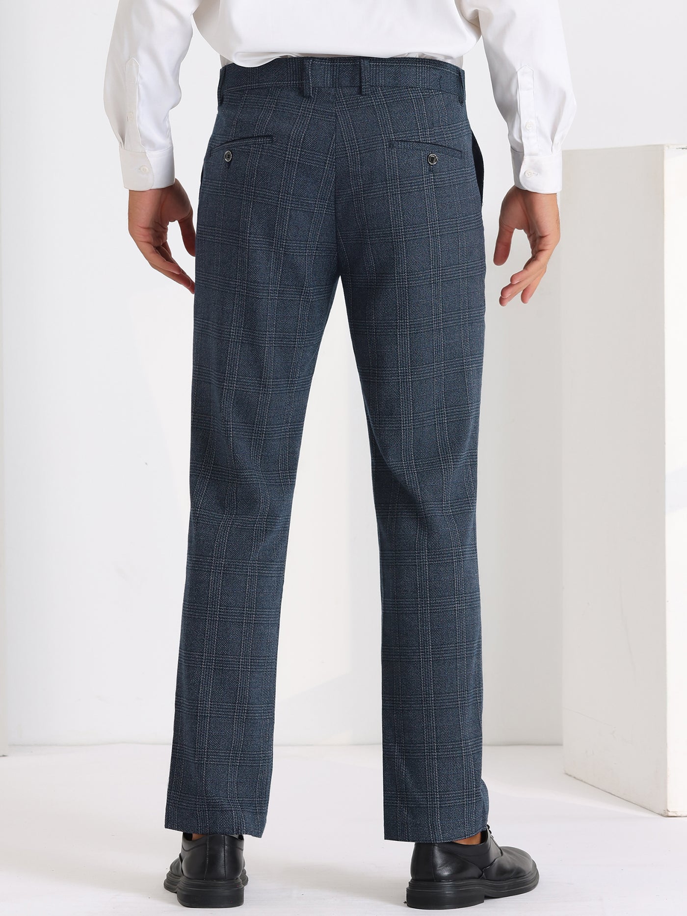 Bublédon Dress Plaid Pants for Men's Slim Fit Wedding Tartan Patterned Chino Trousers