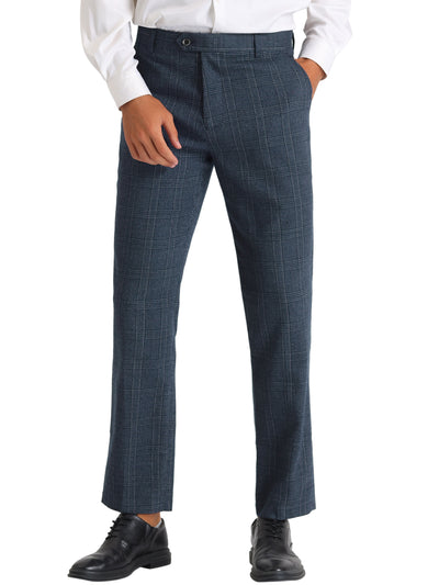 Dress Plaid Pants for Men's Slim Fit Wedding Tartan Patterned Chino Trousers
