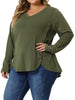 Plus Size Long Sleeve V Neck Loose Button Blouses Tunic