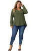 Plus Size Long Sleeve V Neck Loose Button Blouses Tunic