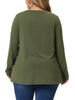 Plus Size Long Sleeve V Neck Loose Button Blouses Tunic
