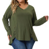 Plus Size Long Sleeve V Neck Loose Button Blouses Tunic
