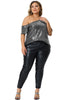 Plus Size Sequin Sparkly One Shoulder Short Sleeve Party Tops Blouses