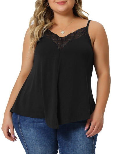 Plus Size Cami Tank for Women V-Neck Lace Front Camisole Spaghetti Strap Sleeveless Tops