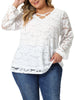 Lace Blouse for Women Plus Size Sheer Long Sleeve Elastic Cuff Layer Cross V Neck Tops