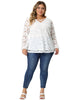 Lace Blouse for Women Plus Size Sheer Long Sleeve Elastic Cuff Layer Cross V Neck Tops