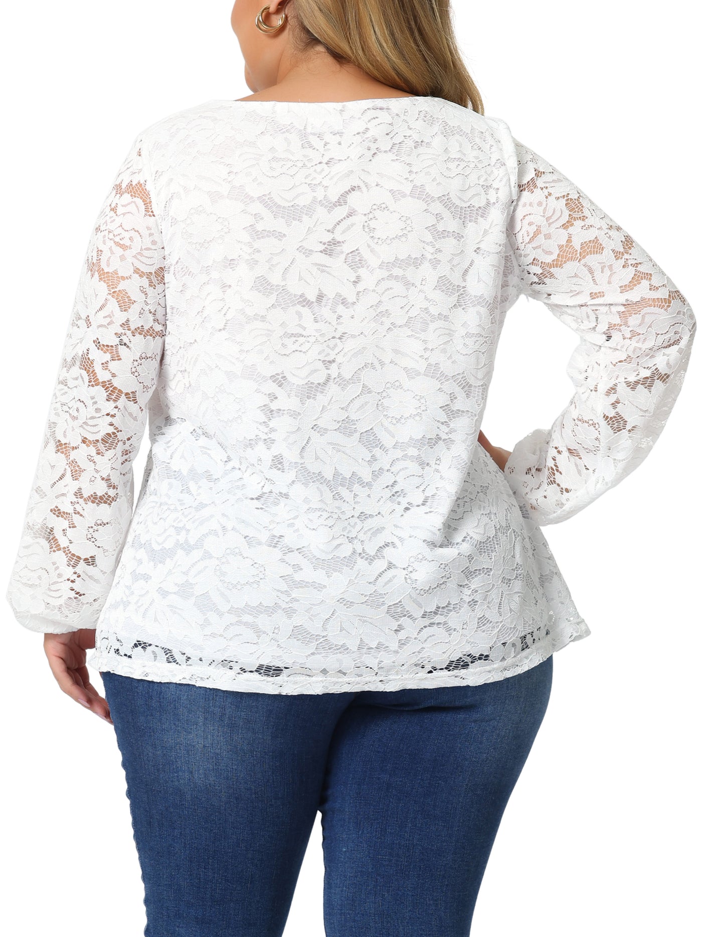 Bublédon Lace Blouse for Women Plus Size Sheer Long Sleeve Elastic Cuff Layer Cross V Neck Tops