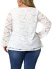 Lace Blouse for Women Plus Size Sheer Long Sleeve Elastic Cuff Layer Cross V Neck Tops