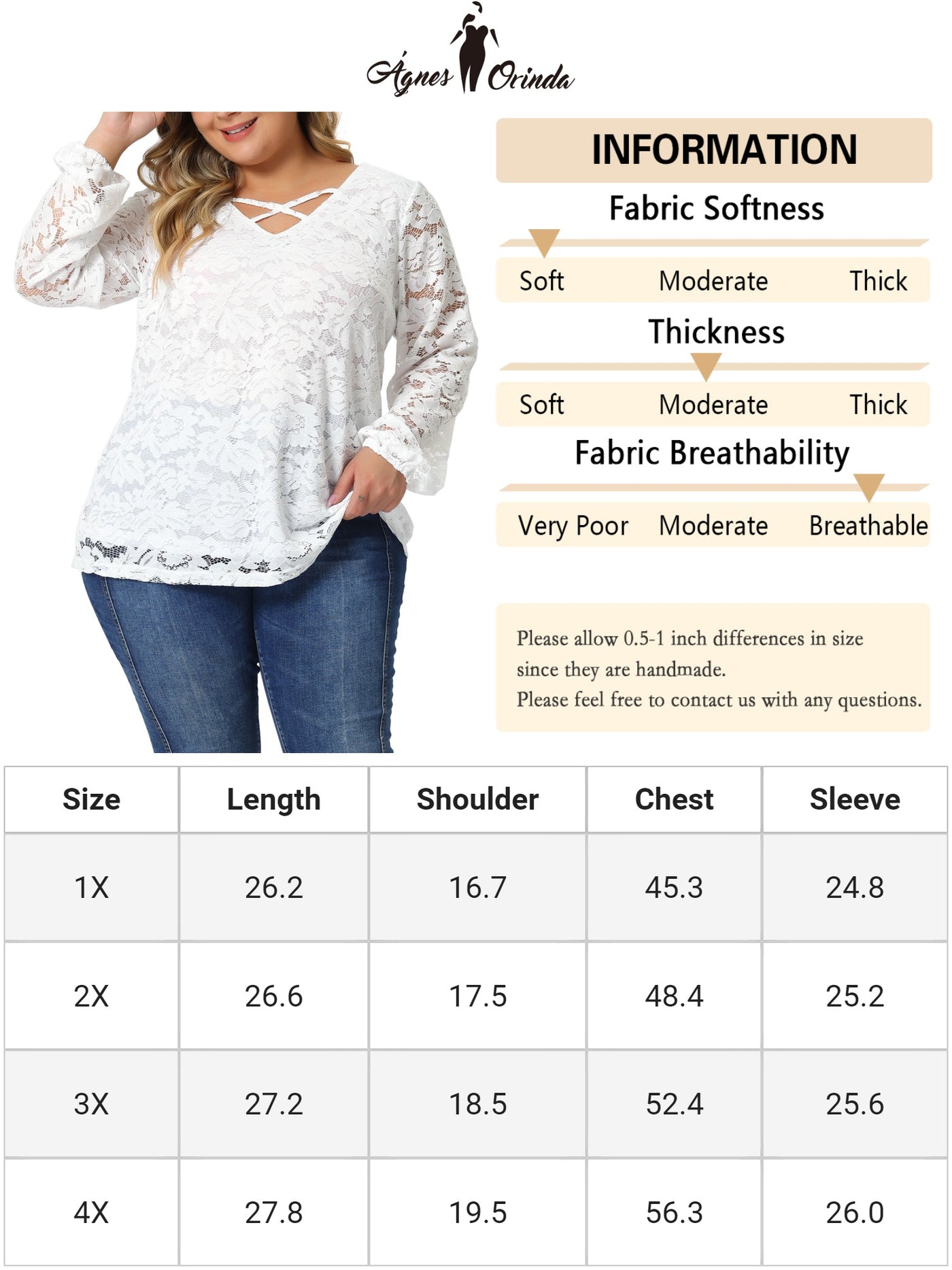 Bublédon Lace Blouse for Women Plus Size Sheer Long Sleeve Elastic Cuff Layer Cross V Neck Tops
