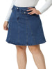 Plus Size Denim Skirt for Women Casual A-line Jean Buttons Decor Faux Pockets Mini Skirts