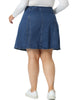 Plus Size Denim Skirt for Women Casual A-line Jean Buttons Decor Faux Pockets Mini Skirts