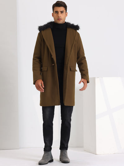 Winter Overcoat for Men's Double Breasted with Detachable Faux Fur Collar Trench Coat