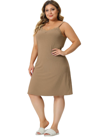 Bublédon Plus Size Nightgown for Women Spaghetti Strap Adjustable Lace Insert Knit Cami Nightdress 2023