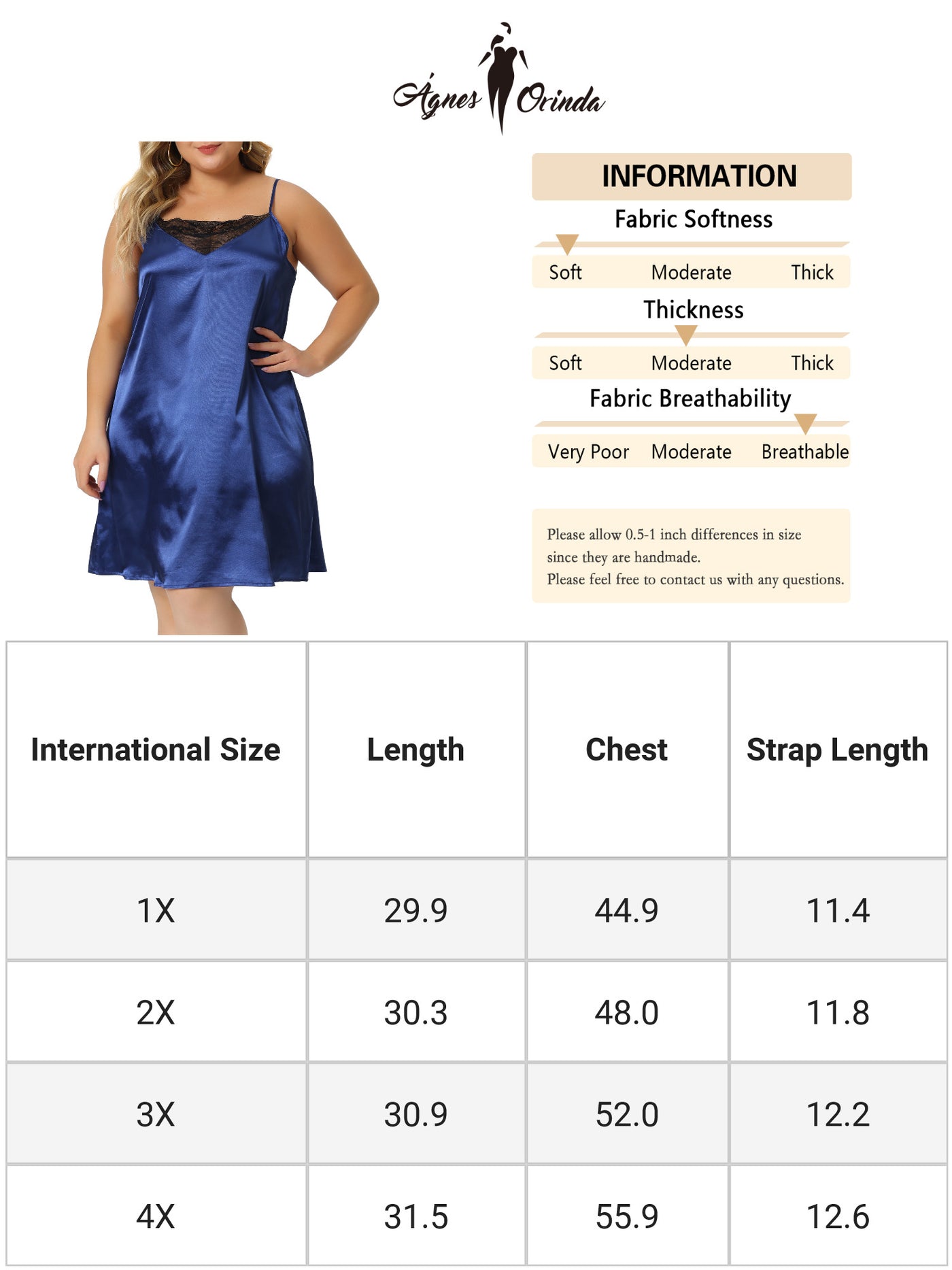 Bublédon Plus Size Nightgown for Women Spaghetti Strap Adjustable Lace Insert Satin Cami Nightdress 2023