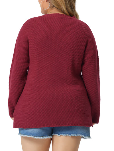 Plus Size Oversized Round Neck Long Sleeve Button Knit Pullover Sweater Tops