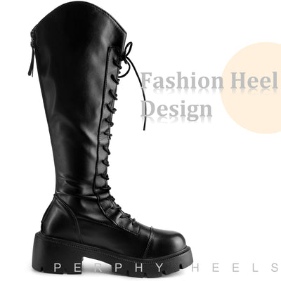 Perphy Lace Up Round Toe Chunky Heel Knee High Boots for Women